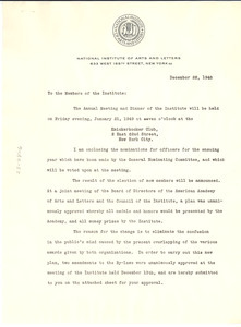 Circular letter from National Institute of Arts and Letters to W. E. B. Du Bois