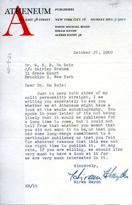 Letter from Atheneum Publishers to W. E. B. Du Bois