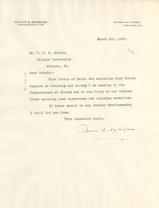 Letter from Arthur B. Spingarn to W. E. B. Du Bois