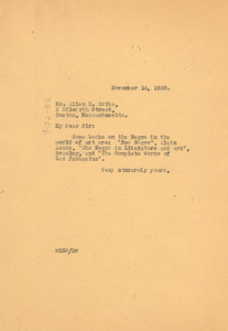 Letter from W. E. B. Du Bois to Allan R. Crite
