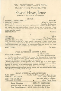 Program for the performance of Roland Hayes, Tenor