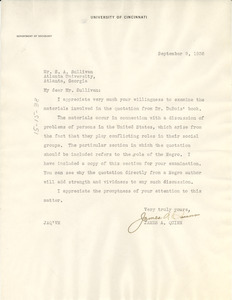 Letter from James A. Quinn to S. A. Sullivan