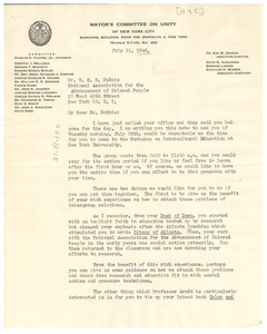 Letter from Mayor's Committee on Unity to W. E. B. Du Bois