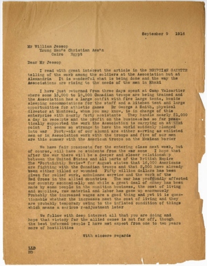 Letter from Laurence L. Doggett to William Jessop (September 9, 1916)