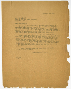 Letter from Laurence L. Doggett to Albert H. Marvill (October 25, 1917)