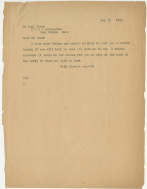 Letter from Laurence L. Doggett to Frederick Weber (May 31, 1918)