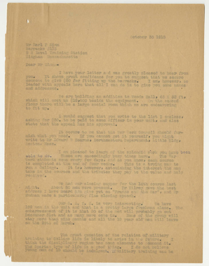 Letter from Laurence L. Doggett to Earl F. Zinn (October 30, 1918)