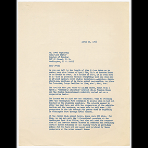 Letter from Muriel Snowden to Mr. Fred Vogelsang about Freedom House and Boston Redevelopment Authority's urban renewal community education project