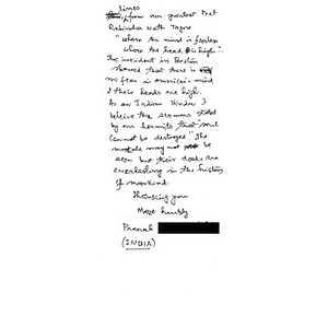 Letter to Mayor Thomas Menino from an Indian tourist visiting New Jersey during the week of the 2013 Boston Marathon bombings