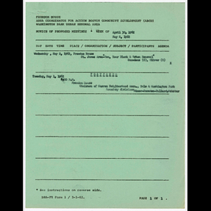 Agenda, minutes, attendance list and summary for "You, your block and urban renewal" St. James Street, Clergy on Renewal and Roxbury-North Dorchester Clergy Committee on Renewal meetings in April and May 1962