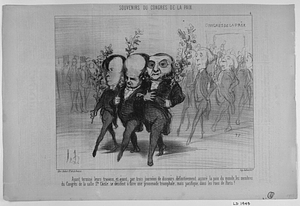 Ayant terminé leurs travaux, et ayant, par trois journées de discours, définitivement assuré la paix du monde, les membres du Congrès de la salle Ste-Cécile, se décident à faire une promenade triomphale, mais pacifique, dans les rues de Paris!