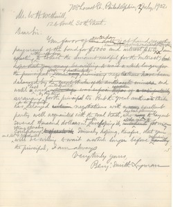 Letter from Benjamin Smith Lyman to William Henry Wetherill