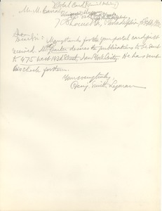 Letter from Benjamin Smith Lyman to Michael Carraher