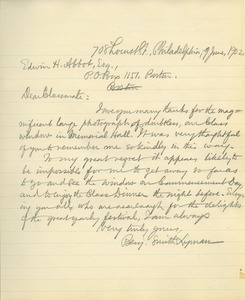 Letter from Benjamin Smith Lyman to Edwin H. Abbot