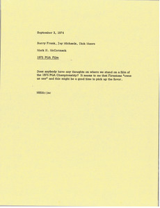 Memorandum from Mark H. McCormack to Barry Frank, Jay Michaels and Dick Moore