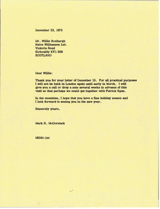 Letter from Mark H. McCormack to Willis Roxburgh