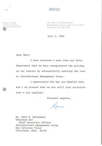 Letter from Frank A. Olson to Mark H. McCormack