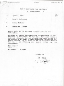 Fax from Fumiko Matsuki to Mark H. McCormack