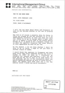 Fax from Mark H. McCormack to Rick Avory