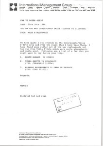 Fax from Mark H. McCormack to Christopher Skase