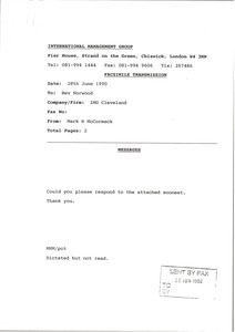 Fax from Mark H. McCormack to Bev Norwood