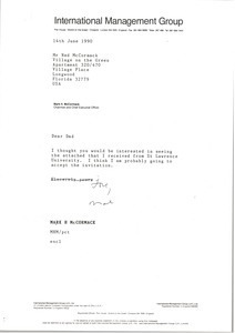 Letter from Mark H. McCormack to Ned McCormack