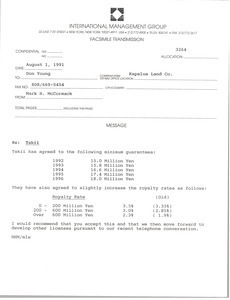 Fax from Mark H. McCormack to Don Young