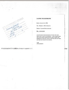 Fax from Laurie Roggenburk to Lidwien Loonen