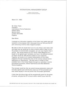 Letter from Mark H. McCormack to Brian Tobin