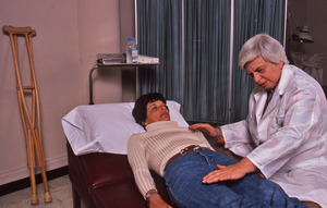 Delores Krieger demonstrating therapeutic touch