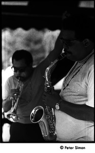 Cannonball Adderley (sax) and Nat Adderley (cornet), with the Cannonball Adderley Sextet, performing at Jackie Robinson's jazz concert