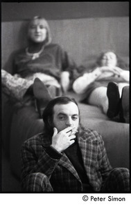 Royston Wood (foreground) and Peter Bellamy and Heather Wood (on bed): Young Tradition