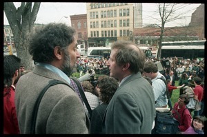 Abbie Hoffman (left) leaves the Hampshire County Courthouse after being found not guilty