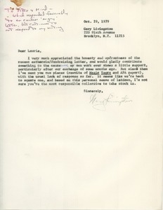 Letter from Gary Livingston to Laurie