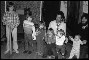 Tony Mathews and Dan Keller (adults, right to left), with children, Montague Farm commune