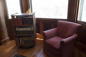 Easy chair and bookstand in a living room at Naulakha, Rudyard Kipling's home from 1893-1896