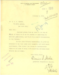 Letter from Lucuis S. Hicks to W. E. B. Du Bois