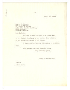 Letter from Louis T. Wright to A. T. Walden, E. M. Martin, and Thomas H. Slater