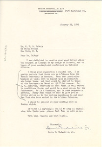 Letter from Irvin W. Underhill to W. E. B. Du Bois