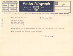 Telegram from W. E. B. Du Bois to Society of Friends