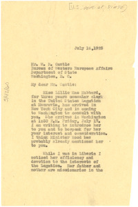 Letter from W. E. B. Du Bois to W. R. Castle