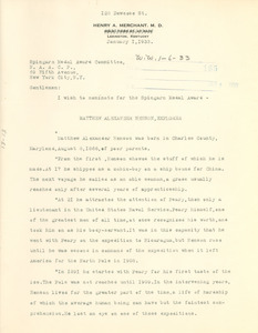 Letter from Henry A. Merchant to Spingarn Medal Award Committee
