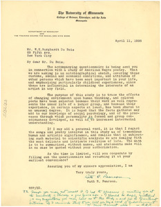 Letter from University of Minnesota, College of Science Literature and the Arts to W. E. B. Du Bois