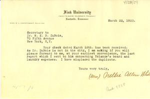 Letter from Nellie Allen White to W. E. B. Du Bois