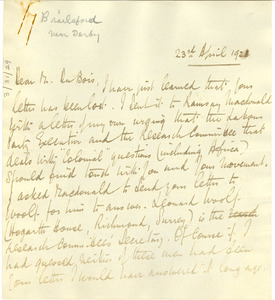 Letter from Norman Leys to W. E. B. Du Bois