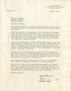 Letter from Charles S. Johnson to W. E. B. Du Bois