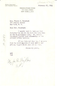 Letter from Phelps-Stokes Fund to Mrs. Thomas S. Donohugh
