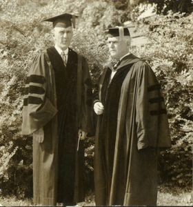 Hugh P. Baker standing outside with Leverett A. Saltonstall