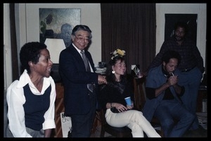 Left to right: Esther Terry, Hui-Ming Wang, unidentified woman, Michael Thelwell, and Richard Hall at the book party for Robert H. Abel