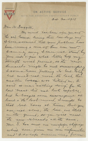 Letter from Frank N. Seerley to Laurence L. Doggett (October 30, 1918)
